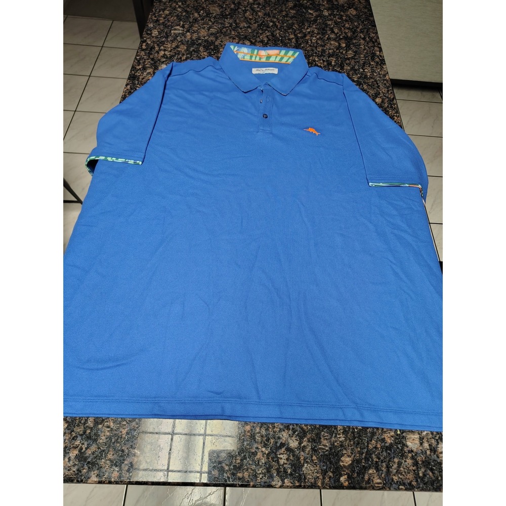 Tommy Bahama IslandZone Polo Shirt Mens Blue Short Sleeve Marlin Logo Tropical